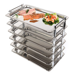 (6 sztuk) Taca systemowa - stal nierdzewna - GN 1/1 - wysokość: 55 mm - z uchwytami