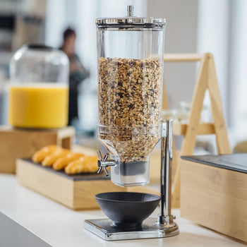 Dozownik płatków śniadaniowych - FRESH+EASY - 1 plastikowy pojemnik - 4,5 litra - stojak ze stali nierdzewnej - Prime Gastro