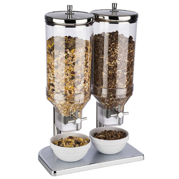 Dozownik płatków śniadaniowych Duo - FRESH+EASY - 2 plastikowe pojemniki - 2x 4,5 litra - stojak ze stali nierdzewnej - Prime Gastro