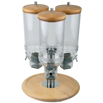 Dozownik płatków śniadaniowych - OBROTOWY - 3 plastikowe pojemniki - 3x 4,5 litra - drewniana podstawa - Prime Gastro