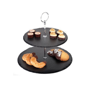 Etagère - 2-poziomowa - Okrągła - Metalowa rama - Półki z łupka - Prime Gastro