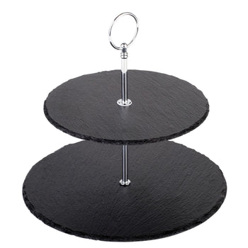 Etagère - 2-poziomowa - Okrągła - Metalowa rama - Półki z łupka - Prime Gastro