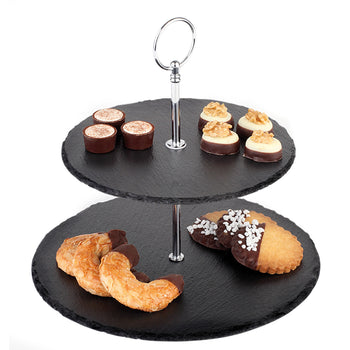 Etagère - 2-poziomowa - Okrągła - Metalowa rama - Półki z łupka - Prime Gastro