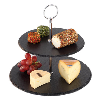 Etagère - 2-poziomowa - Okrągła - Metalowa rama - Półki z łupka - Prime Gastro