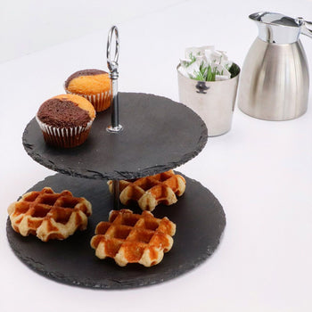 Etagère - 2-poziomowa - Okrągła - Metalowa rama - Półki z łupka - Prime Gastro