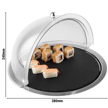 Zestaw roll-top - 3-częściowy - Ø 380 mm - w tym taca ze stali nierdzewnej, płyta z naturalnego łupka i maska roll-top - Prime Gastro