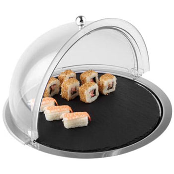 Zestaw roll-top - 3-częściowy - Ø 380 mm - w tym taca ze stali nierdzewnej, płyta z naturalnego łupka i maska roll-top - Prime Gastro