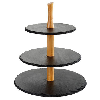 Etagère - 3-poziomowa - Okrągła - Drewniana rama - Półki z łupka - Prime Gastro