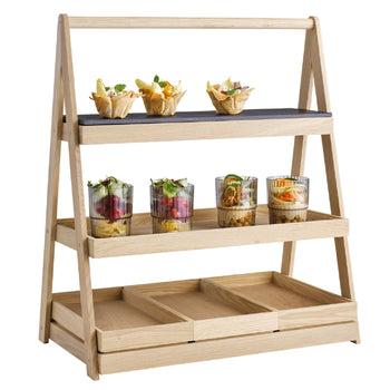 Etagère - VALO - 3-poziomowy - Kątowy - Drewno dębowe - Wysokość: 640 mm - Prime Gastro