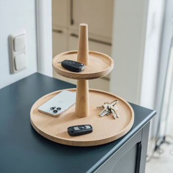 Etażerka - VALO - 2-poziomowa - Okrągła - Drewno dębowe - Wysokość: 280 mm - Prime Gastro