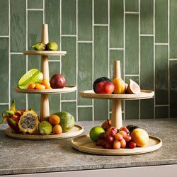 Etażerka - VALO - 2 - poziomowa - Okrągła - Drewno dębowe - Wysokość: 280 mm