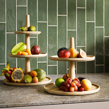 Etażerka - VALO - 2-poziomowa - Okrągła - Drewno dębowe - Wysokość: 280 mm - Prime Gastro