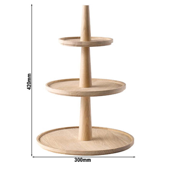 Etażerka - VALO - 3-poziomowa - Okrągła - Drewno dębowe - Wysokość: 420 mm - Prime Gastro