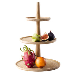 Etażerka - VALO - 3 - poziomowa - Okrągła - Drewno dębowe - Wysokość: 420 mm