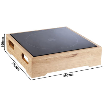 Stacja indukcyjna - VALO - 2-częściowa - 385x385mm - z płytą indukcyjną 2 kW i drewnianą ramą - Prime Gastro
