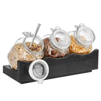 Stojak bufetowy - GOOD MORNING - zestaw 4-częściowy - drewniany stojak z 3 szklankami - Prime Gastro