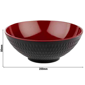 (6 sztuk) Miska - ASIA PLUS - melamina - 1,1 litra - Ø 200 mm - czarno-czerwona - Prime Gastro