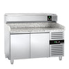 Stół chłodniczy do pizzy PREMIUM – 1500 x 800 mm – z 2 drzwiami – z witryną nadstawną chłodniczą na 6x GN 1/3