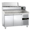 Stół chłodniczy do pizzy PREMIUM – 1500 x 800 mm – z 2 drzwiami – z witryną nadstawną chłodniczą na 6x GN 1/3