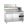 Stół chłodniczy do pizzy PREMIUM – 1500 x 800 mm – z 2 drzwiami – z witryną nadstawną chłodniczą na 6x GN 1/3