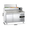 Stół chłodniczy do pizzy PREMIUM – 1500 x 800 mm – z 2 drzwiami – z witryną nadstawną chłodniczą na 6x GN 1/3
