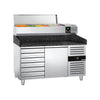 Commercial Pizza Prep Counter - Granite Top PREMIUM - 1500x800mm - with 1 doors & 7 drawers - incl. refrigerated topping unit - 7x GN 1/4