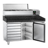 Commercial Pizza Prep Counter - Granite Top PREMIUM - 1500x800mm - with 1 doors & 7 drawers - incl. refrigerated topping unit - 7x GN 1/4