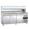 Stół chłodniczy do pizzy ECO – 2000 x 800 mm – z 3 drzwiami – z witryną nadstawną chłodniczą na 10x GN 1/4