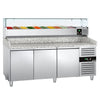 Stół chłodniczy do pizzy ECO – 2000 x 800 mm – z 3 drzwiami – z witryną nadstawną chłodniczą na 10x GN 1/4