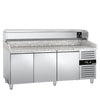 Stół chłodniczy do pizzy ECO – 2000 x 800 mm – z 3 drzwiami – z witryną nadstawną chłodniczą na 9x GN 1/3 z pokrywą ze stali nierdzewnej