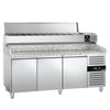 Stół chłodniczy do pizzy ECO – 2000 x 800 mm – z 3 drzwiami – z witryną nadstawną chłodniczą na 9x GN 1/3 z pokrywą ze stali nierdzewnej