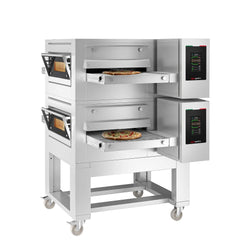 (2 szt.) Gazowy piec przelotowy do pizzy - 1550x2000 mm - cyfrowy - szerokość taśmy: 650 mm - włącznie z ramą podstawy