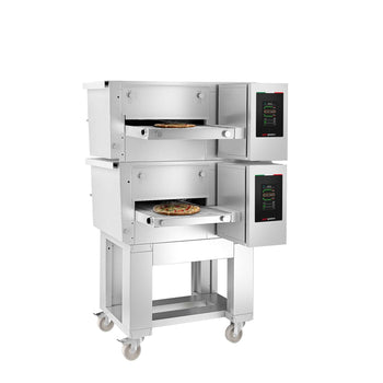 (2 szt.) Gazowy piec przelotowy do pizzy - 1030x1300 mm - cyfrowy - szerokość taśmy: 400 mm - włącznie z ramą podstawy