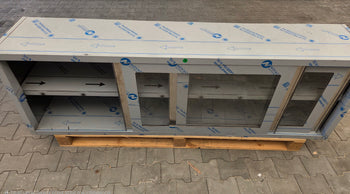 Szafka ścienna ze stali nierdzewnej - 2000x400 mm - z przesuwanymi szklanymi drzwiami - 650 mm wysokości - Prime Gastro