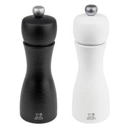 (6 sztuk) PEUGEOT | TAHITI – Młynek do soli i do pieprzu – drewno – czarny / biały matowy – wysokość: 150 mm