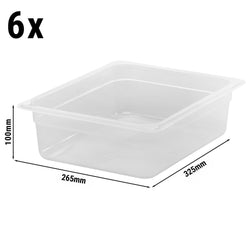 (6 sztuk) CAMBRO | Pojemniki z polipropylenu GN 1/2 – kolor mleczny – wysokość: 100 mm