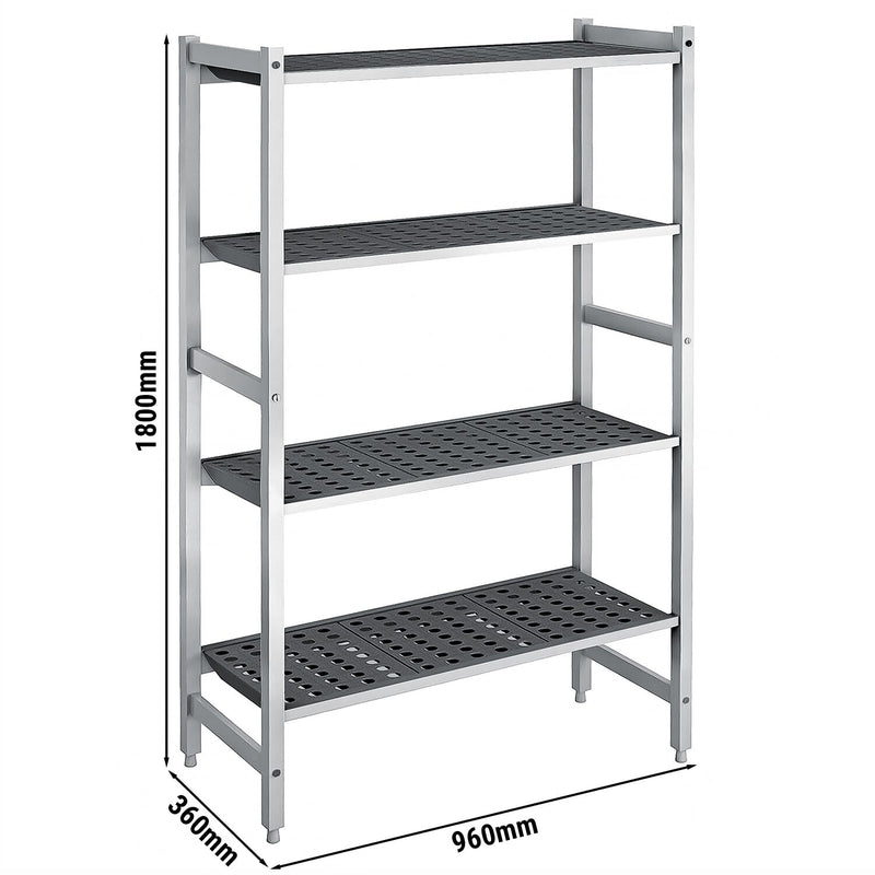 Regał aluminiowo‑polipropylenowy - 960x360x1800mm - 4 półek - Nośność: 900kg