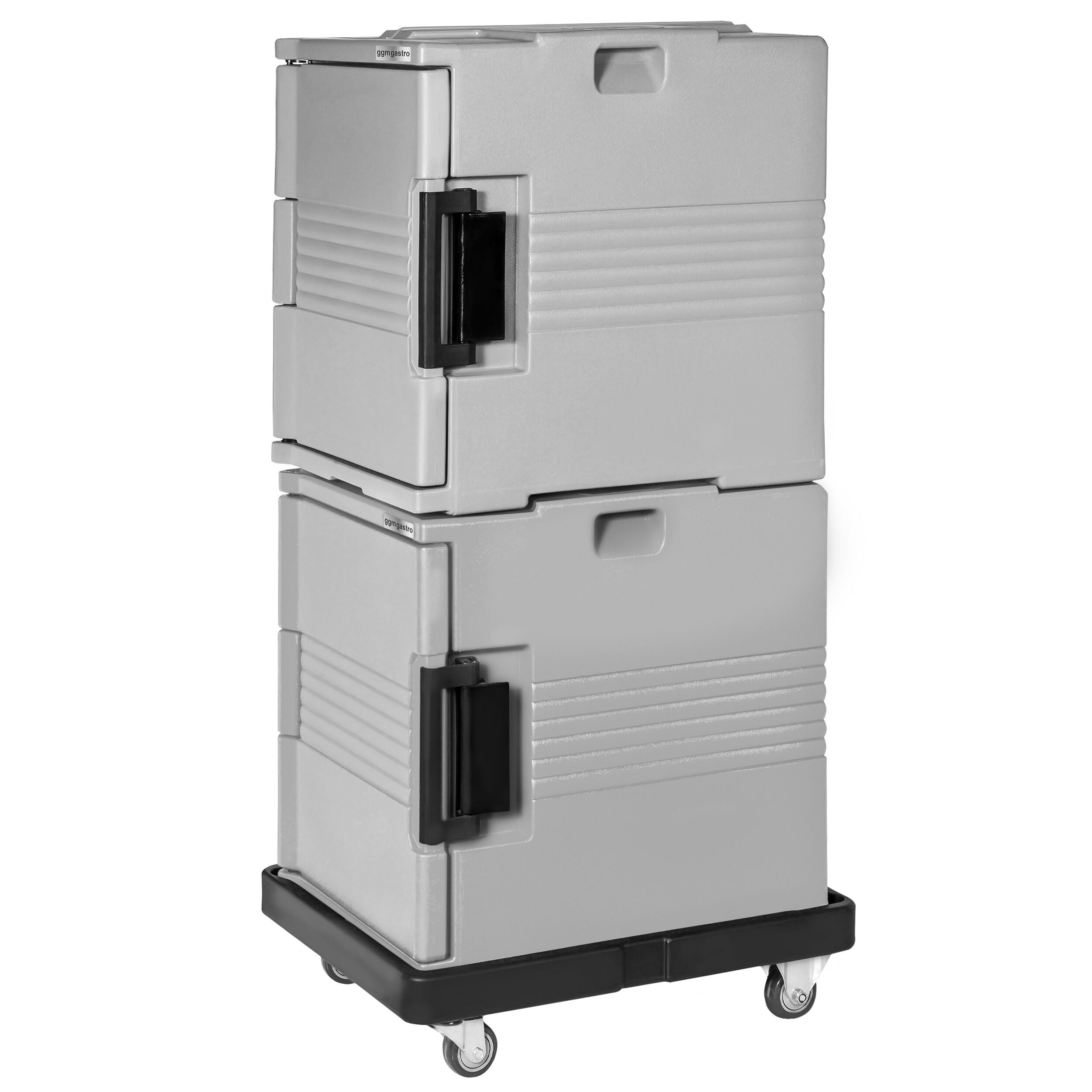 2x Thermo box - front loaded - 58 liters - for 12x GN 1/1 - including transport trolley