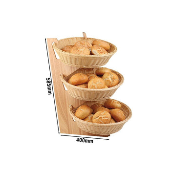 Stojak bufetowy - drewno - 3 poziomy - wysokość: 585 mm - odpowiedni do okrągłych i kwadratowych koszy - Prime Gastro