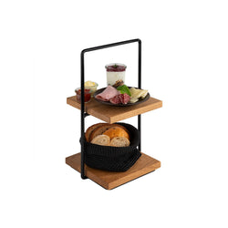 Etagère - 2 - poziomowa - PERFECTO SMALL - Kwadratowa - Metalowa rama - Dębowe półki