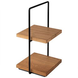 Etagère - 2 - poziomowa - PERFECTO SMALL - Kwadratowa - Metalowa rama - Dębowe półki