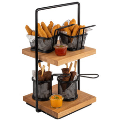 Etagère - 2 - poziomowa - PERFECTO SMALL - Kwadratowa - Metalowa rama - Dębowe półki