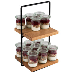 Etagère - 2 - poziomowa - PERFECTO SMALL - Kwadratowa - Metalowa rama - Dębowe półki