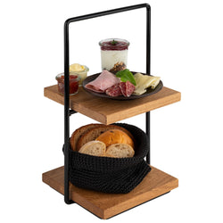 Etagère - 2 - poziomowa - PERFECTO SMALL - Kwadratowa - Metalowa rama - Dębowe półki