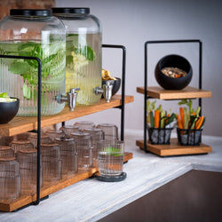 Etagère - 2 - poziomowa - PERFECTO SMALL - Kwadratowa - Metalowa rama - Dębowe półki
