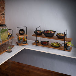 Etagère - 2 - poziomowa - PERFECTO SMALL - Kwadratowa - Metalowa rama - Dębowe półki