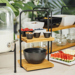 Etagère - 2 - poziomowa - PERFECTO SMALL - Kwadratowa - Metalowa rama - Dębowe półki