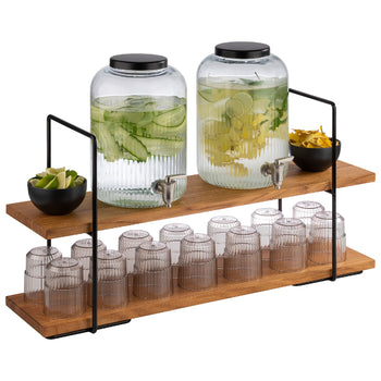 Etagère - 2-poziomowa - PERFECTO LARGE - Kwadratowa - Metalowa rama - Dębowe półki - Prime Gastro