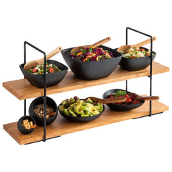 Etagère - 2 - poziomowa - PERFECTO LARGE - Kwadratowa - Metalowa rama - Dębowe półki