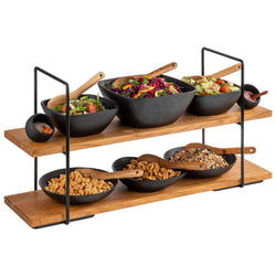 Etagère - 2 - poziomowa - PERFECTO LARGE - Kwadratowa - Metalowa rama - Dębowe półki